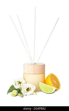 Natural reed diffuser on white background Stock Photo