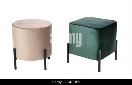 Stylish poufs on white background Stock Photo