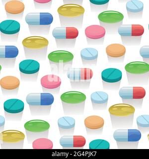 Seamless pattern with colorful bright pills and capsules. Stock Vector