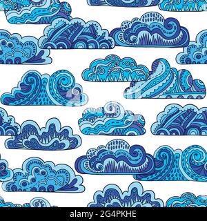 Seamless pattern with doodle ornate mandala clouds. Hand drawn vector illustration. Stock Vector