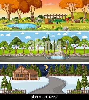 Set of different nature horizontal scenes illustration Stock Vector