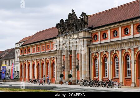 Potsdam, Germany. 22nd June, 2021. The facade of the Filmmuseum Potsdam. It was founded in 1981 as the 'Film Museum of the GDR' and is located in the Marstall of the Potsdam City Palace. Credit: Jens Kalaene/dpa-Zentralbild/ZB/dpa/Alamy Live News Stock Photo