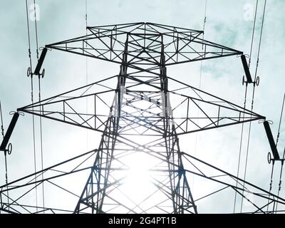Tower isolate on sunlight reflection on sky backdrop Stock Photo