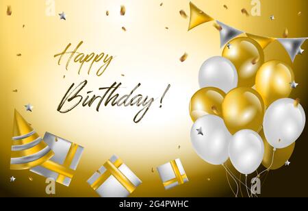 Happy Birthday Card Invitation Celebration Balloon Golden Background Stock Vector