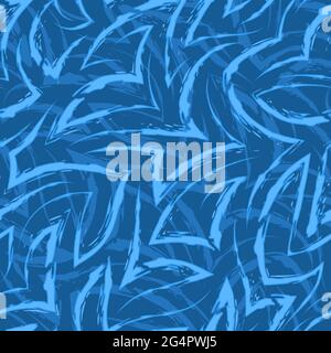 Vector seamless pattern of blue zigzags and corners. Vector seamless geometric pattern of abstract shapes from stripes and lines. Bright blue Stock Vector