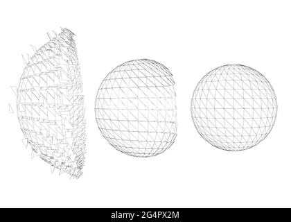 Contour with a sequence of exploding a sphere isolated on a white background. Vector illustration. Stock Vector