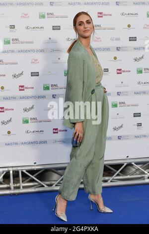 Rome, Italy. 22nd June, 2021. Miriam Leone attends I Natsri D'Argento 2021 blu carpet at Maxxi Museum. Credit: SOPA Images Limited/Alamy Live News Stock Photo
