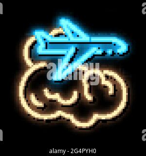 plane flies in clouds neon glow icon illustration Stock Vector