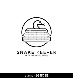 snake keeper line art logo design vector, best for pet or animal logo inspirations Stock Vector