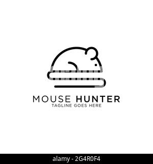 mouse hunter line art logo design vector, best for pet or animal logo inspirations Stock Vector