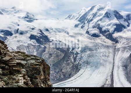 Aerial view of the Alps mountains in Switzerland. Glacier Stock Photo
