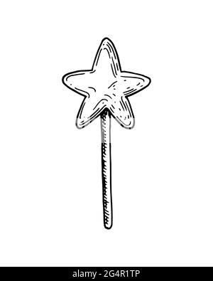Hand drawn star lollipop isolated on white. Vector illustration in sketch style Stock Vector