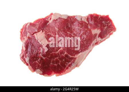 Overhead view of raw ribeye steak, premium beef boneless meat isolated on white background Stock Photo