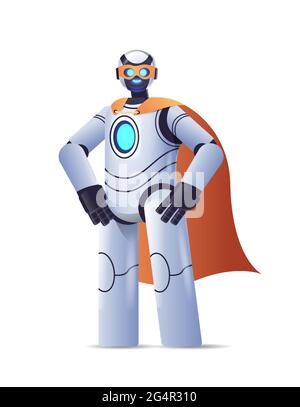 modern robot wearing super hero cloak artificial intelligence concept Stock Vector
