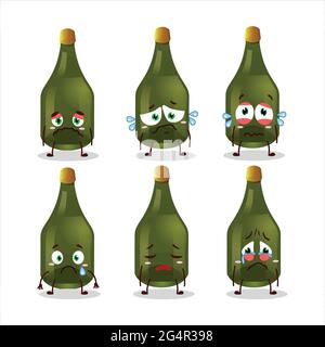 Champagne cartoon in character with sad expression. Vector illustration Stock Vector