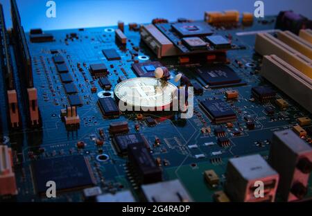 Busy workers ideas on printed circuit boards Stock Photo