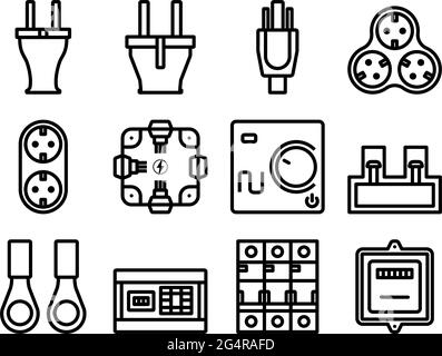 Electrics Icon Set. Editable Bold Outline Design. Vector Illustration. Stock Vector