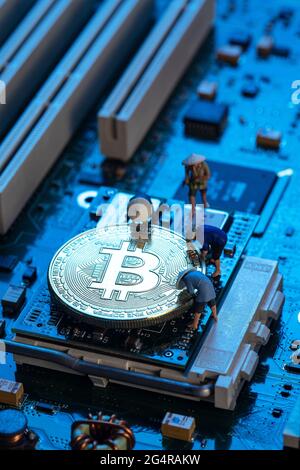 Busy workers ideas on printed circuit boards Stock Photo