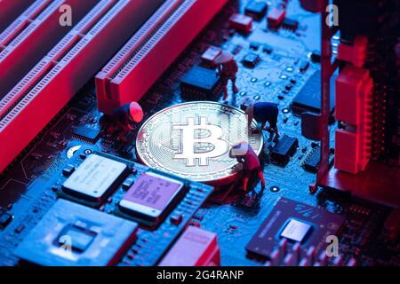 Busy workers ideas on printed circuit boards Stock Photo