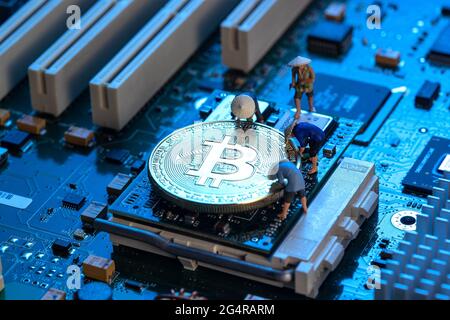 Busy workers ideas on printed circuit boards Stock Photo