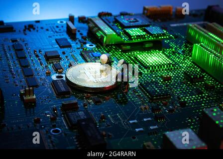 Busy workers ideas on printed circuit boards Stock Photo