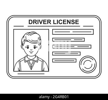 Car driver license identification ID card line icon. Right to drive.  Verification identity. Sample document form with person man photo. Line vector Stock Vector