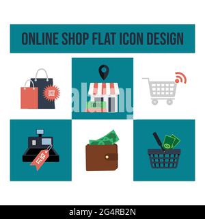 E-commerce and Shopping online icons. Flat design collection. Vector creative of e-business process with flat icons, Infographic design of e-commerce