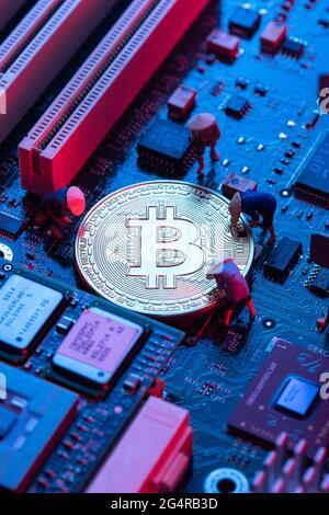Busy workers ideas on printed circuit boards Stock Photo