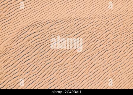 Wind wave vortices in sand background from aerial top view. Stock Photo