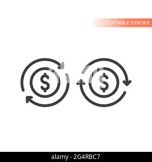 Money dollar coin reload with arrows. Thin line vector icon, editable stroke. Stock Vector