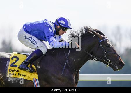 File photo dated 18-04-2021 of Jim Crowley riding Al Aasy coming home to win the Dubai Duty Free Finest Surprise Stakes at Newbury Racecourse. Issue date: Tuesday June 8, 2021. Issue date: Wednesday June 23, 2021. Stock Photo