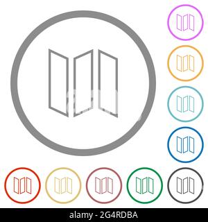 Collapsible map outline flat color icons in round outlines on white background Stock Vector