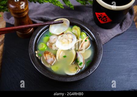 Clam sponge gourd soup Stock Photo