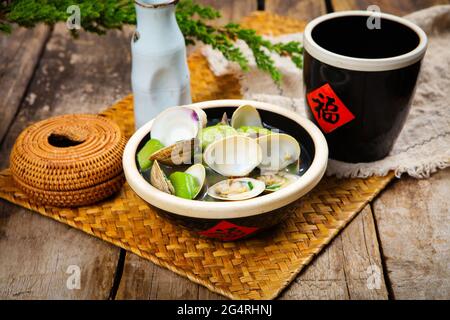 Clam sponge gourd soup Stock Photo