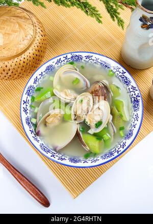 Clam sponge gourd soup Stock Photo