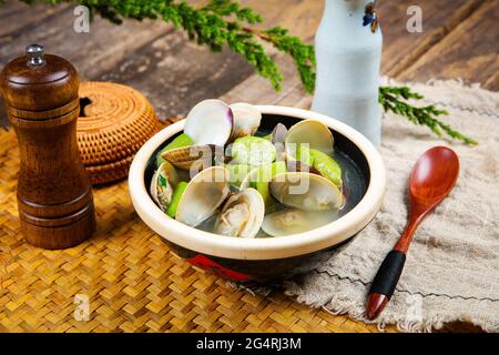 Clam sponge gourd soup Stock Photo