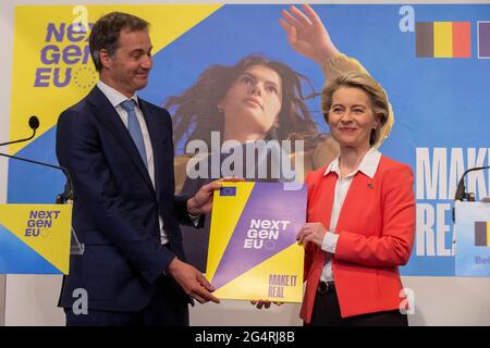 Prime Minister Alexander De Croo and European Commission President Ursula Von der Leyen pictured during a visit of the European Commission Chairwoman Stock Photo