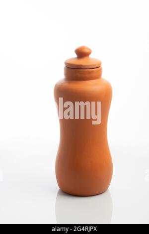 Clay Water Bottle Isolated on White Background Stock Photo
