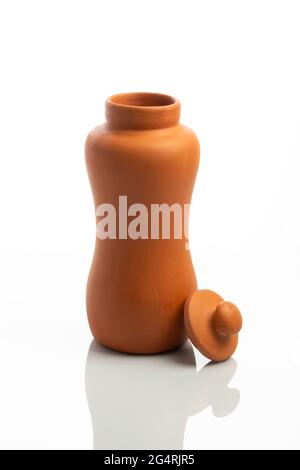 Clay Water Bottle Isolated on White Background Stock Photo