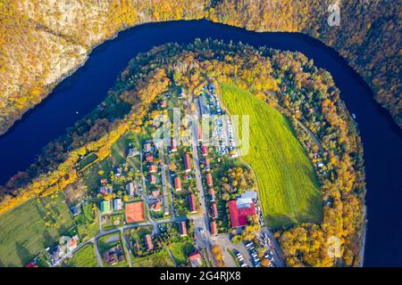 Beautiful view of Vltava river from Maj viewpoint. Czech Republic, Krnany, Europe. Maj viewpoint next to Prague in central Bohemia, Czech Republic. Ae Stock Photo