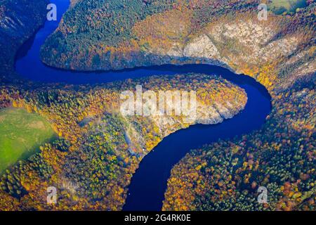 Beautiful view of Vltava river from Maj viewpoint. Czech Republic, Krnany, Europe. Maj viewpoint next to Prague in central Bohemia, Czech Republic. Ae Stock Photo