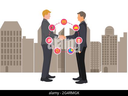 Drawing Graphics two business people shaking hands concept connection successful negotiation for business vector illustration Stock Vector