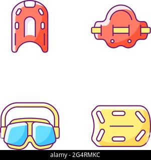 Swimming pool supplies RGB color icons set Stock Vector
