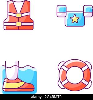 Pool equipment RGB color icons set Stock Vector