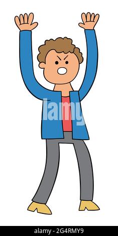 Cartoon man angry and shouting, vector illustration. Colored and black outlines. Stock Vector