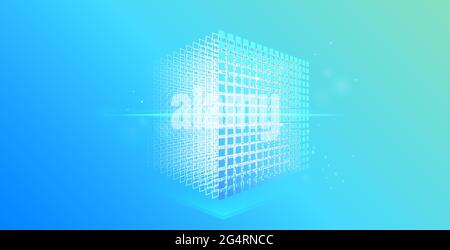 Digital cube. Block chain network with blocks. Mining blockchain concept. Crypto currency abstract background. Stock Vector
