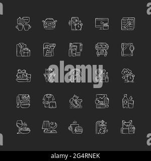 Everyday routine chalk white icons set on dark background Stock Vector