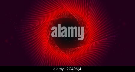 Red swirling background from small glowing particles. Infinite round twisted tunnel of shining flares. Sci Fi background. Stock Vector