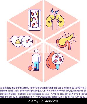 Diabetes concept line icons with text Stock Vector