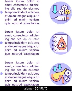Diabetes treatment concept line icons with text Stock Vector